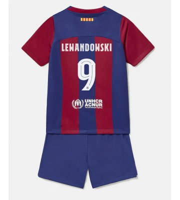 Lacne Dětský Futbalové dres Barcelona Robert Lewandowski #9 2023-24 Krátky Rukáv - Domáci (+ trenírky)